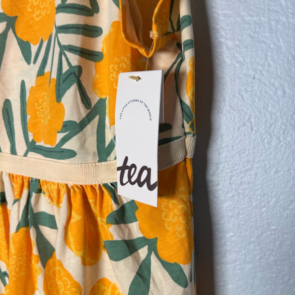 Tea Collection Wrap Neck Marigold Delight Yellow Floral Midi Dress cotton - Picture 4 of 12
